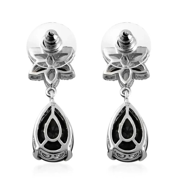 Black Tourmaline, Spinel & Topaz Natural Gemstone Dangle Earrings - Picture 7 of 8